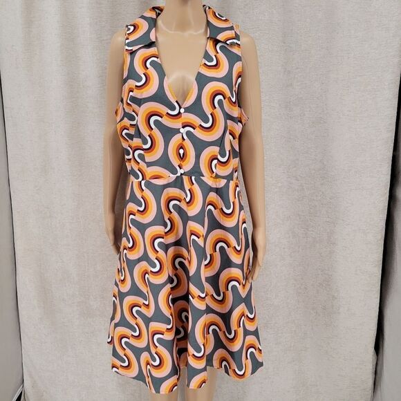 Mod Cloth Mod Well Rainbow Retro Inspired Cotton Dress Women's Plus Size 14 - Picture 4 of 14